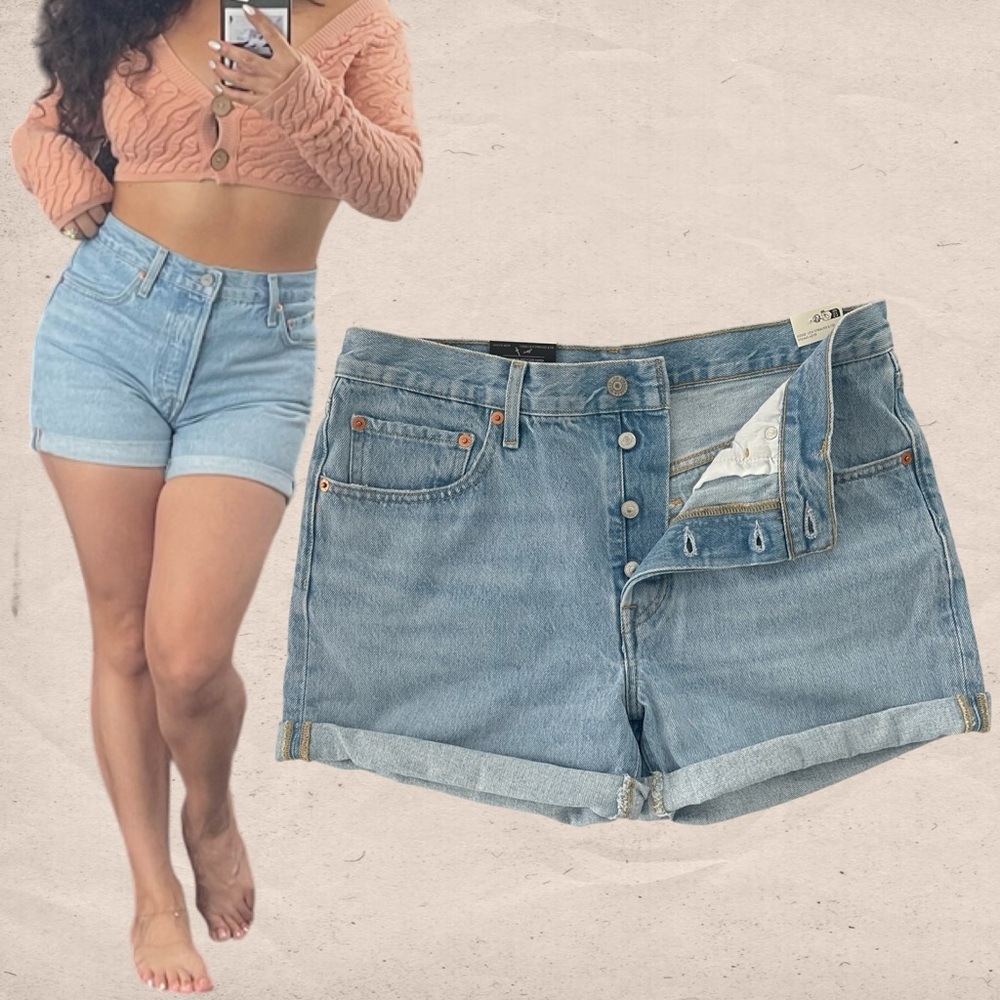 Levi’s 501 Rolled Up Shorts Light Wash Jeans Cuffed Button-fly Mid High-rise 30 - Picture 5 of 6